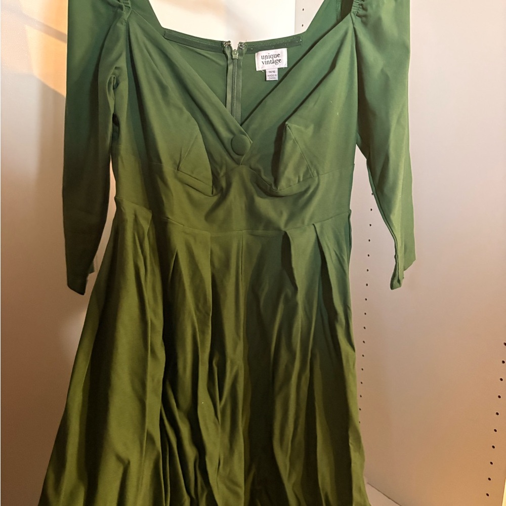 Unique Vintage Olive Green Long Sleeve Dress